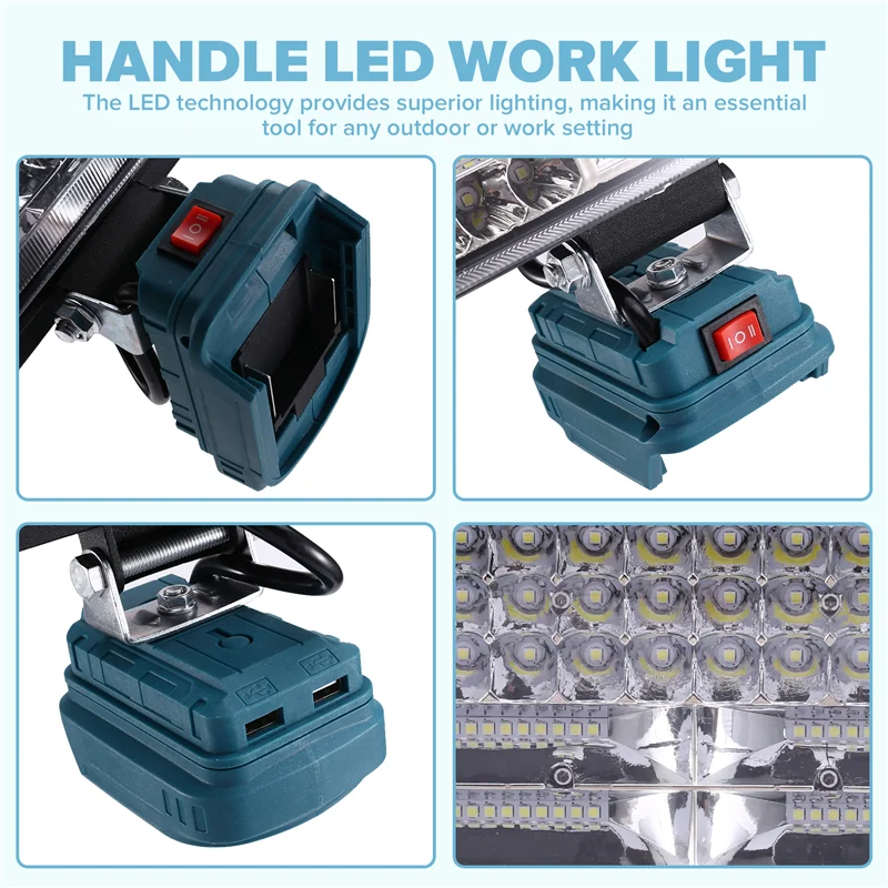 

A25F-Cordless LED Work Light 8 Inch Lamp Flashlight For 18V 14V Dual USB Li- Portable Camping Architectural Lights