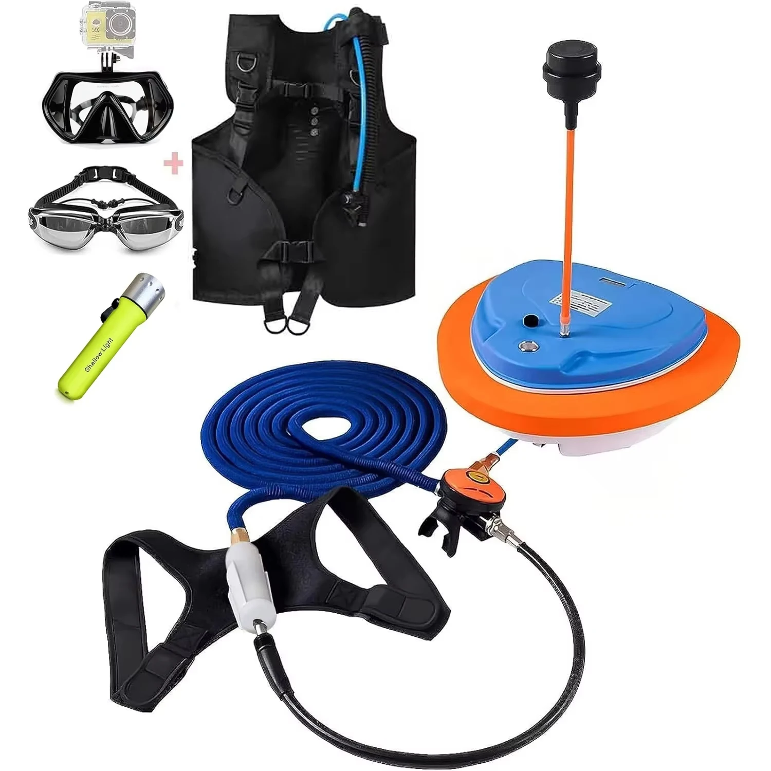 Scuba Diving Ventilator System, with Mask Mount, Diving Equipment Diving Floating Air Pump Snorkel 10M for Underwater Snorkeling