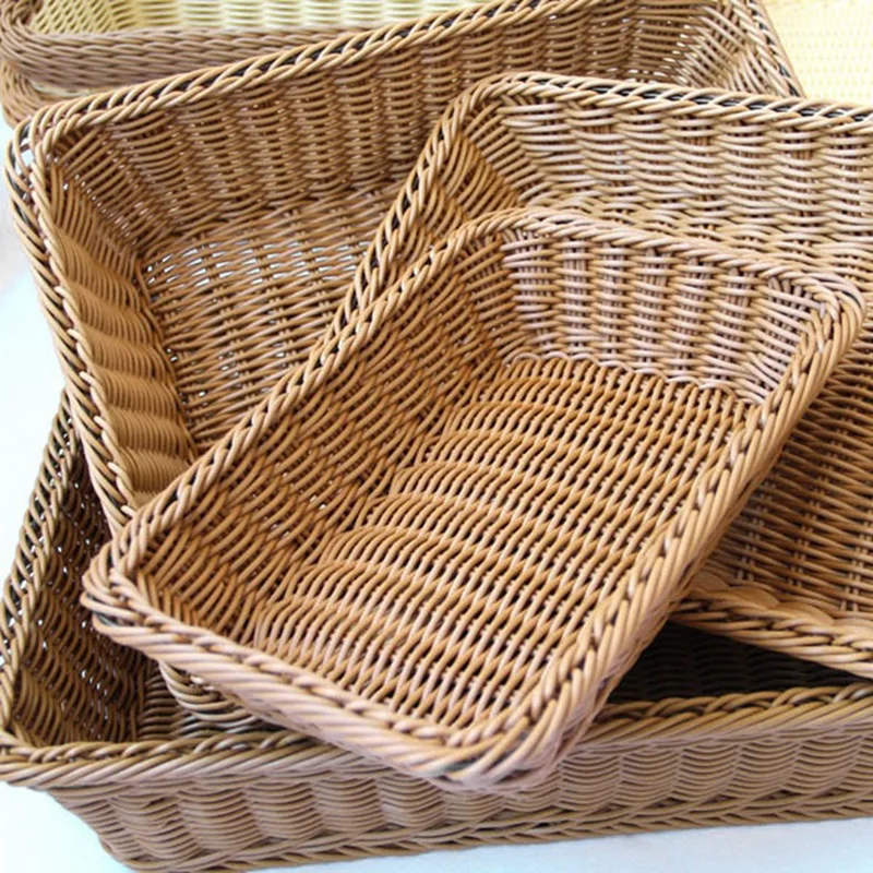 Storage Basket Handmade Rectangular Rattan Organization Wicker Bread Holder Fruit Vegetable Snack Food Container-FS-PHFU