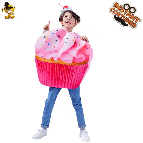 2022 Halloween Cup Cake Food Role Cosplay Costume Outfit Funny for Kid with Headband