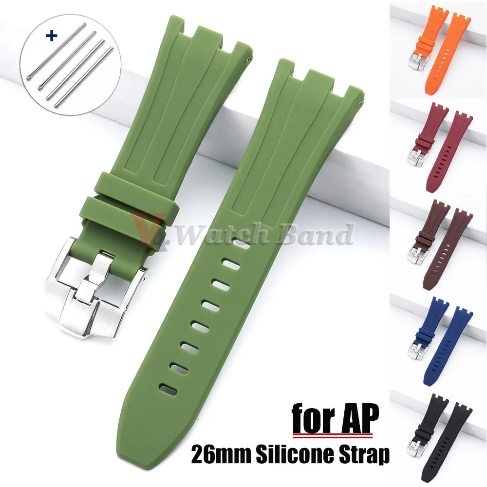 26 mm weiches Silikon-Uhrenarmband für AP Refit Belt, Gummiarmband für Royal Oak Offshore Herren-Sport-Armbanduhren, wasserdichtes Uhrenarmband-Zubehör