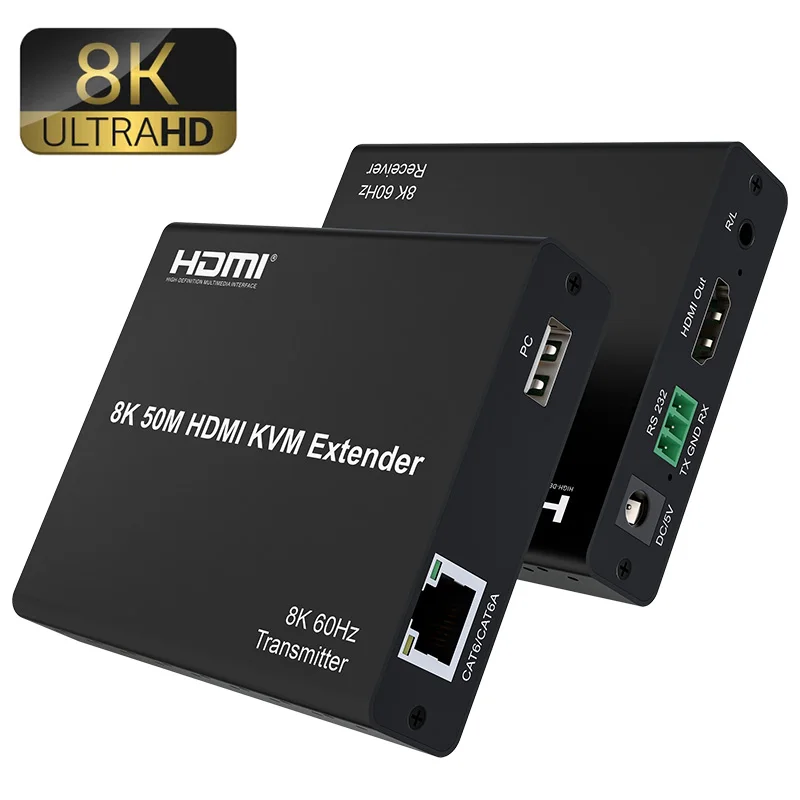 

8K KVM HDMI Extender over CAT6A 8K@60Hz 4:2:0 HDMI KVM Extender 4K@120Hz with Audio output Support USB Mouse Keyboard for PC TV