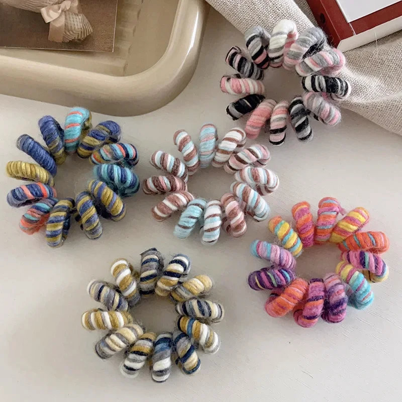 Colorful Woolen Telephone Cord Hair Ties for Girls Y2K Dopamine High Elastic Hair Bands Head Rope Headwear Haargummis Damen