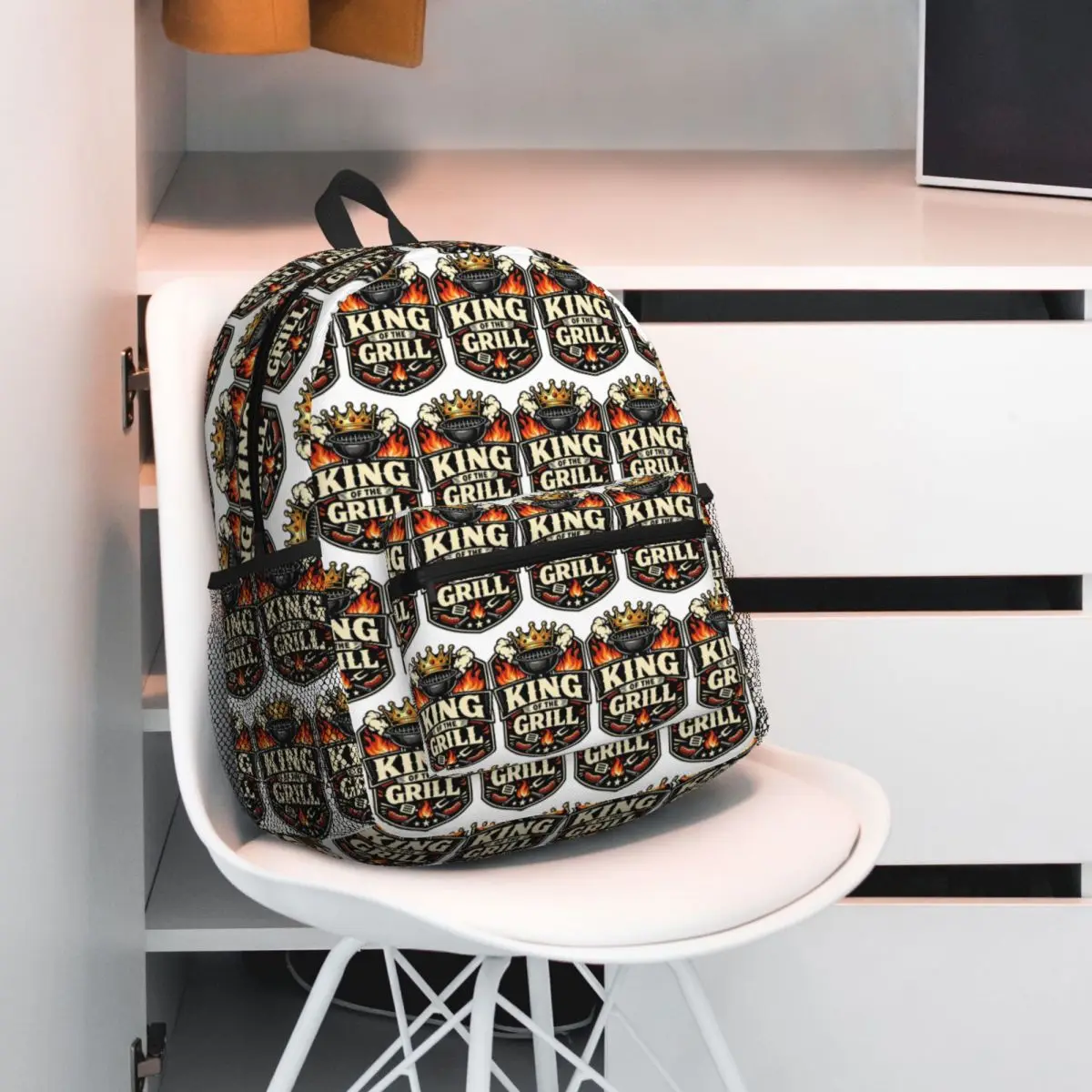 

Master King Of The Grill BBQ Crown Shield Design Backpack Student BookBag Kids School Bag Computer Shoulder Bags for Boys Girls