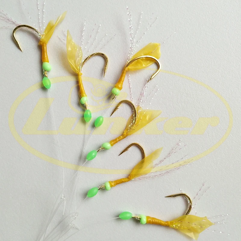 Lunker Sabiki Rig, leurre de pêche en eau salée en caoutchouc jaune, appât lumineux, Maruseigo, maquereau doré