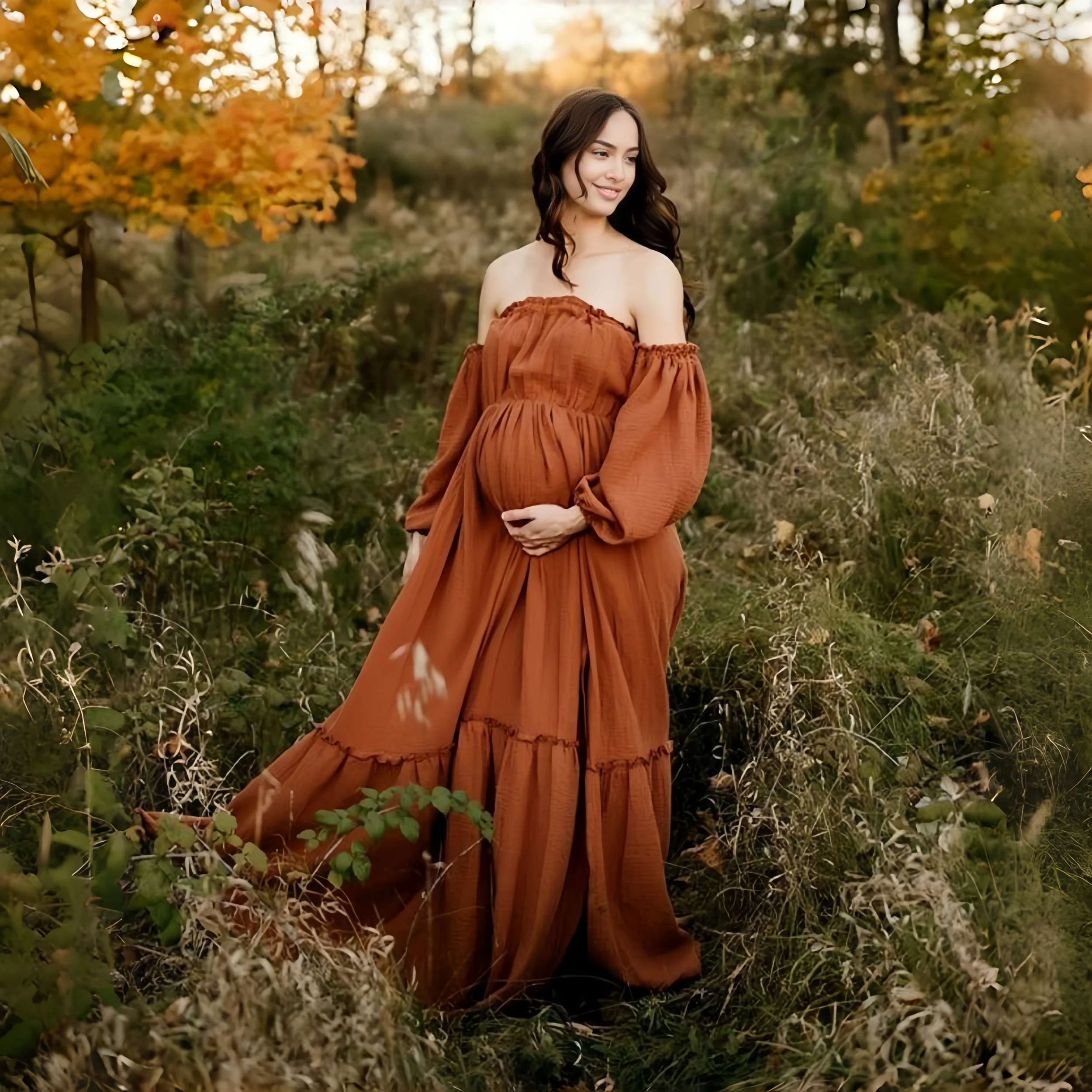 Vestido largo bohemio de algodón para embarazo y sesión maternidad - imagen 5