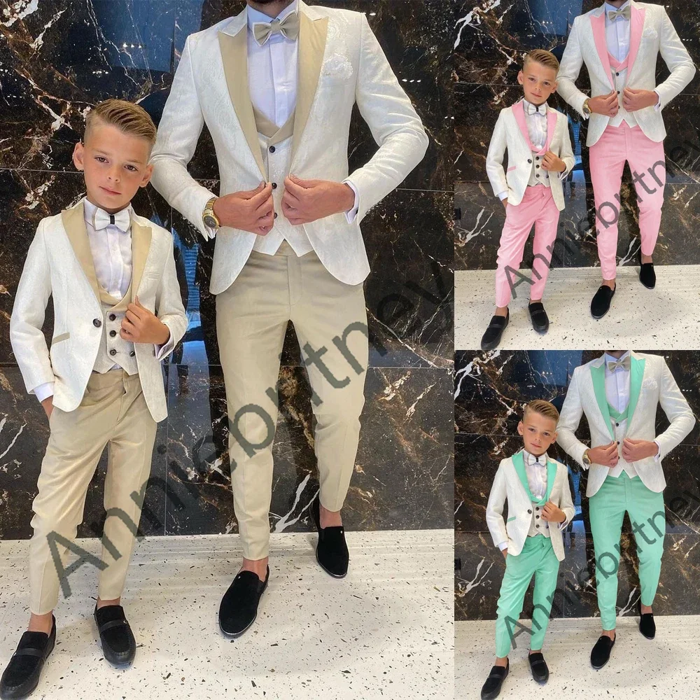 

Custom Jacquard Suit For Wedding Dinner Party Slim Fit Tuxedo Boys Birthday Costume 3 Piece High Quality Father And Son Suit Set