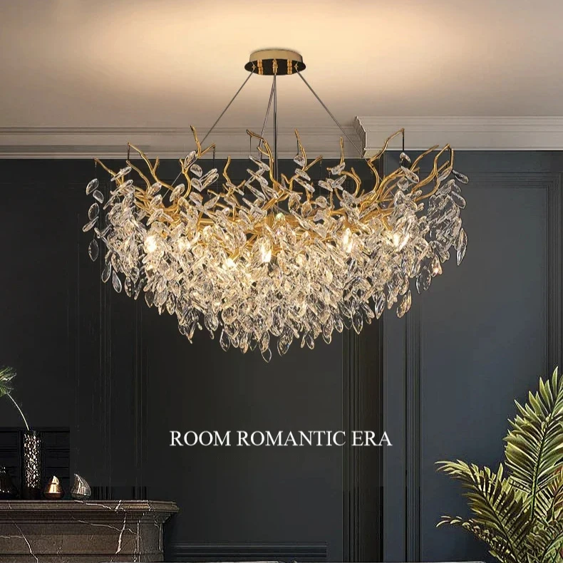 

Elegant Gold Branch Ceiling Chandelier K9 Crystal LED Pendant Lamp Living Dining Room Bedroom Lighting Villa Home Luxury