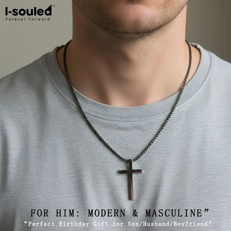 Pure Titanium Cross Pendant Necklace for Men Women, Hypoallergenic Lightweight, Infinity Box Chain, Valentine‘s Day Gift