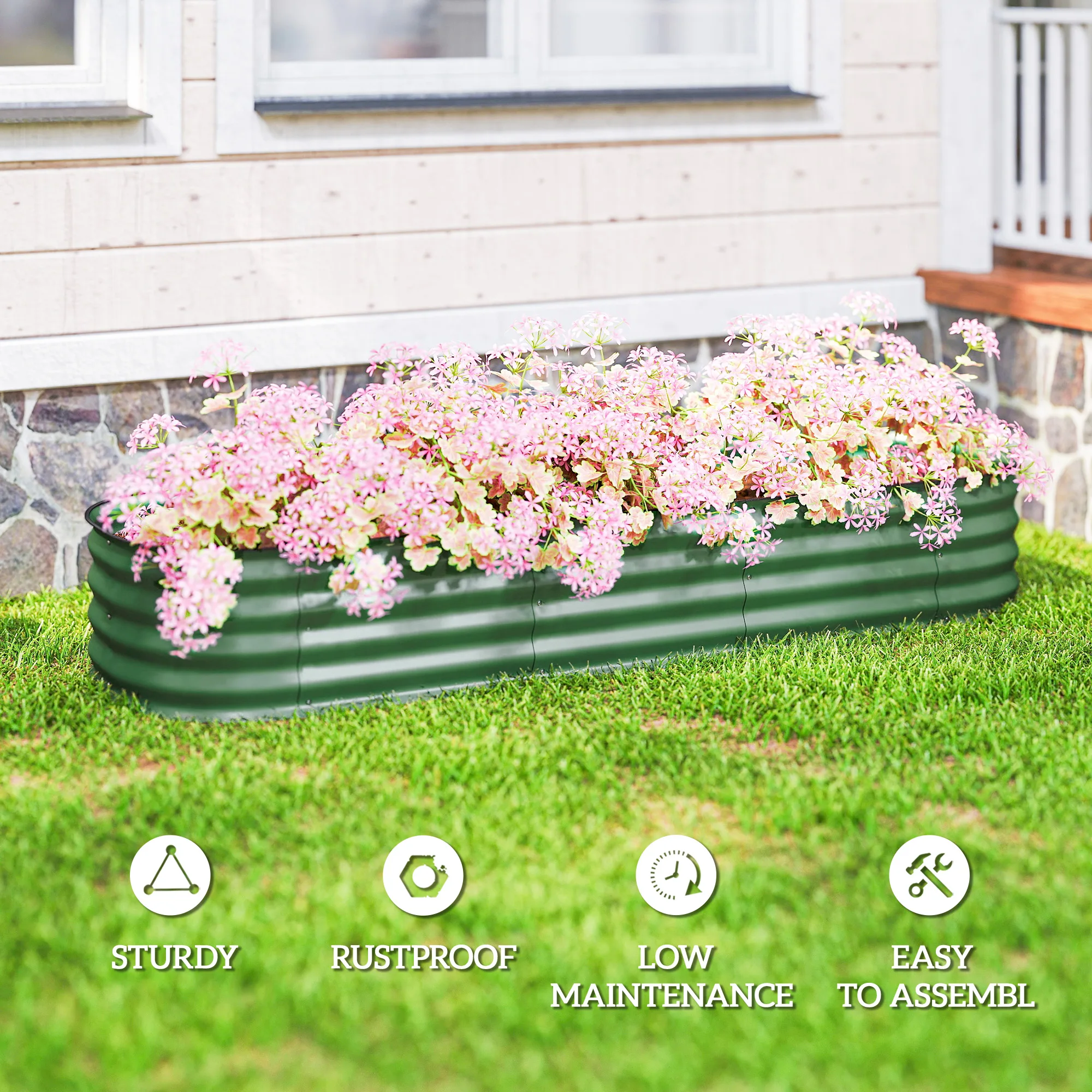 Galvanized Raised Garden Bed Planter Box, 6.4' x 2' x 1', Green image 7