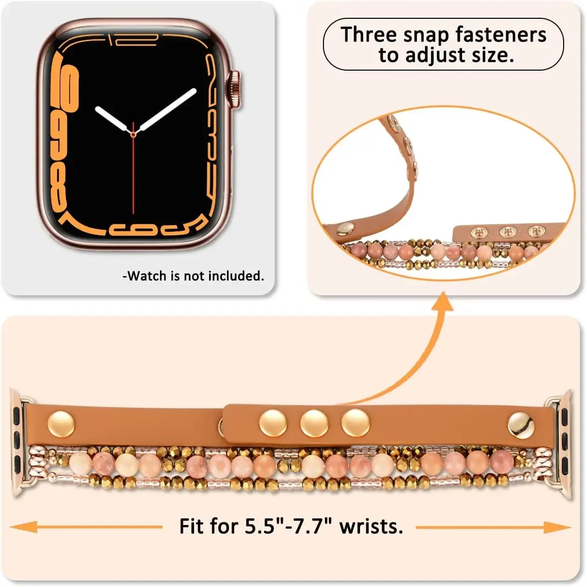 Leather Strap+case for Apple Watch Ultra Band 49mm 40mm 38mm 41mm Elastic Beaded Bracelet Iwatch Series 8 7 6 SE 5 4 3 45mm 42