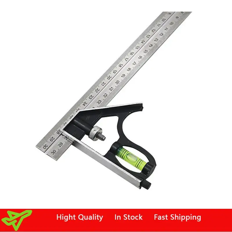 Nieuwste 300Mm Hoek Heerser Ingebouwde Waterpas Multi-Functionele Rvs 45 Graden Houtbewerking Meetinstrumenten set