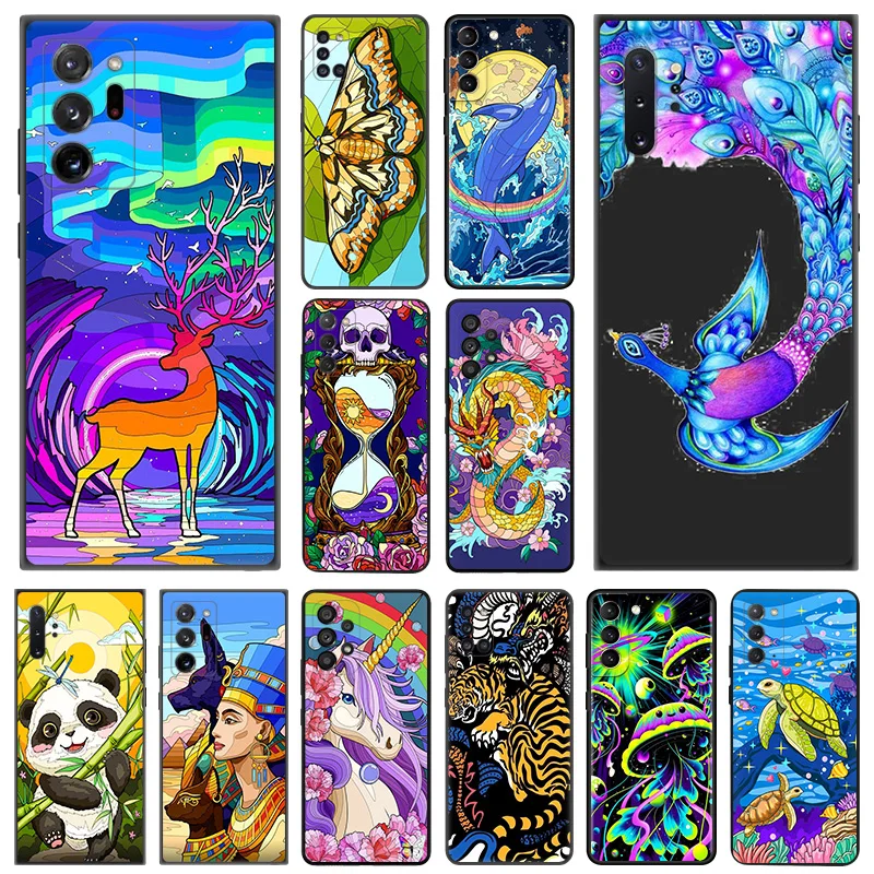 Phone Case for Samsung A35 5G A55 A02 A03 A04 A05 S8 S9 Note 10 Plus 9 8 A05S Hourglass Phoenix Dragon Soft Black Silicone Cover