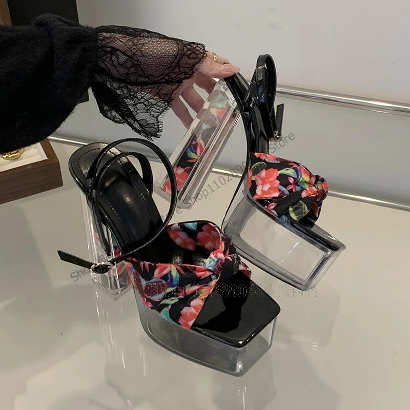 Sandales à l'offre elles compensées avec imprimé floral pour femme, chaussures à talons hauts et épais, sexy, 2023