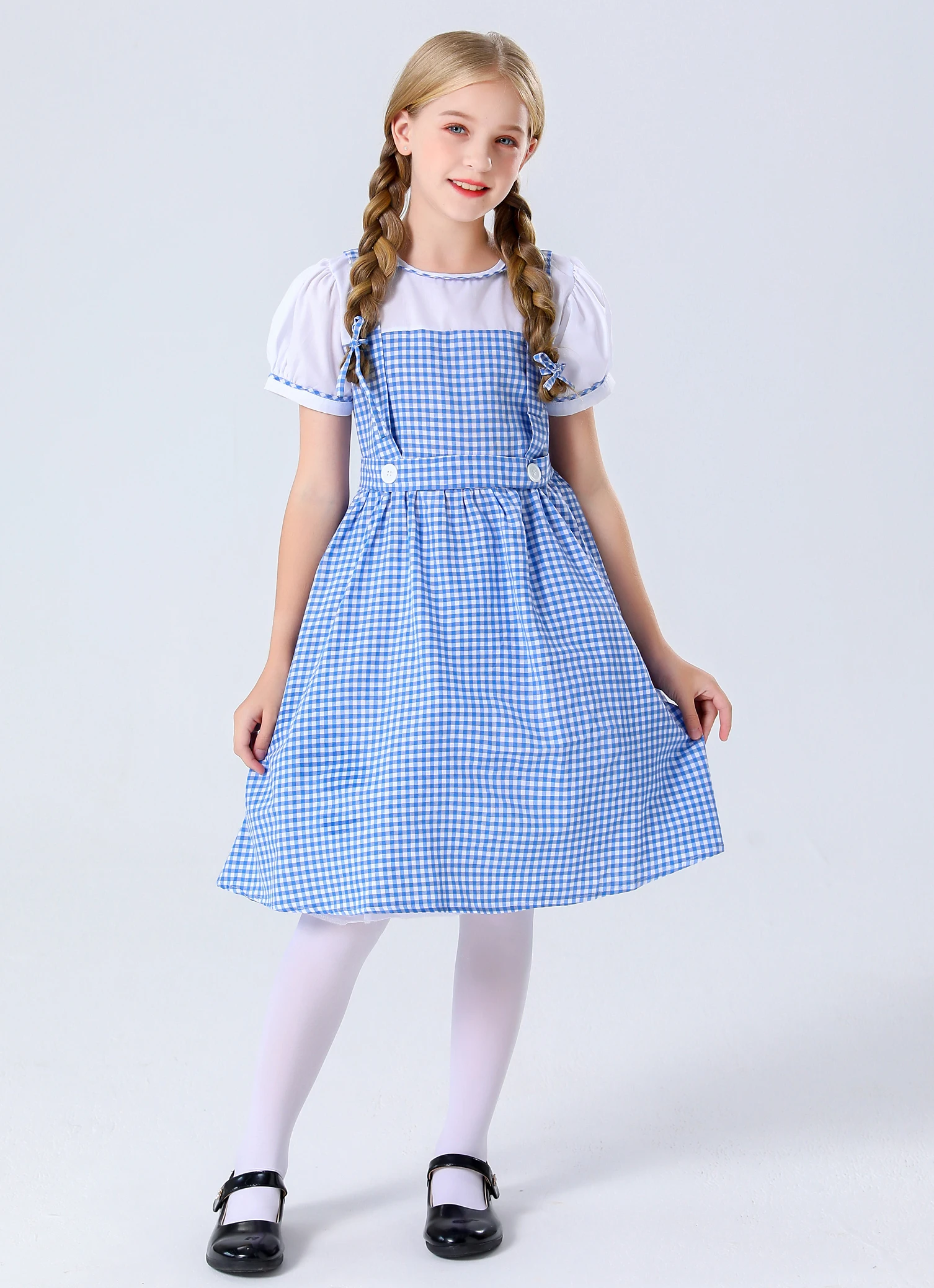 Cute Girl Halloween Cosplay Costume Dorothy Maid Blue Plaid Dress With Hair Band Oktoberfest Dirndl