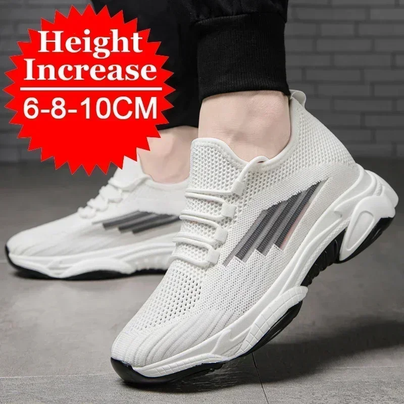 Summer Breathable Sneakers Men Elevator Shoes Hidden Heels Casual Heightending Shoes For Male 10CM 8CM 6CM Height Taller Shoes