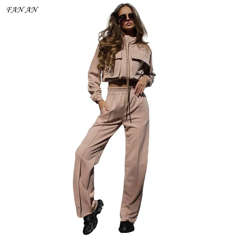 

Women's New Autumn and Winter Hot Zipper Double Bag Drawstring Long-sleeved Shirt Fashion Casual Pants Suit Sports Two-piece Set