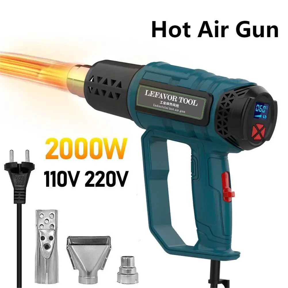 

2000W Cordless Hot Air Gun Air Blower with 3 Nozzle Electric Heat Gun Temperature Adjustable Thermal Blower Shrink Wrapping Tool