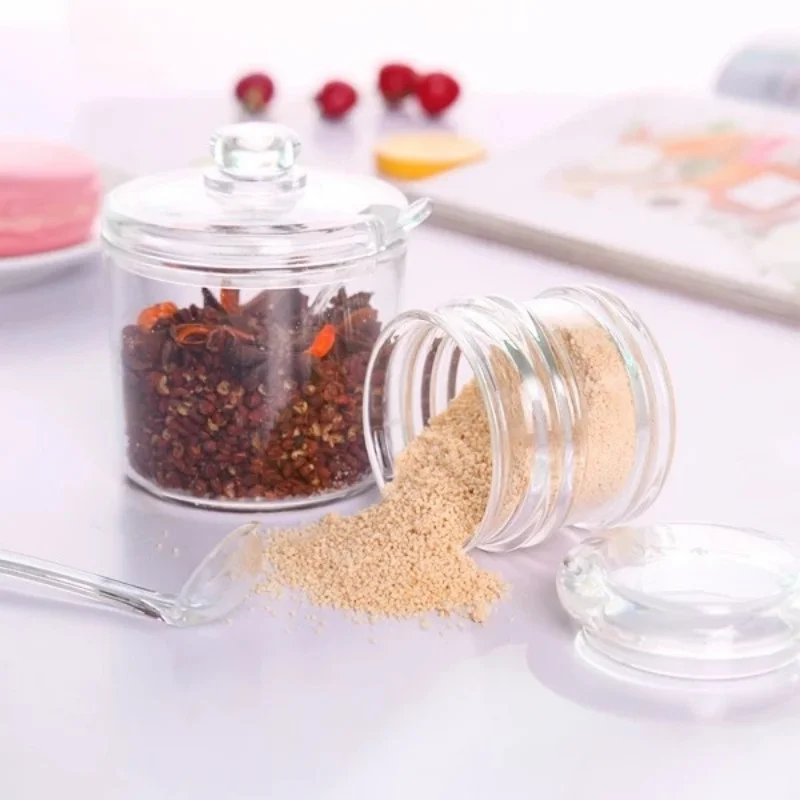 

1PC Seasoning Jar, Kitchen Items Clear Sugar Bowl, Household Jar Box With Spoon Tools