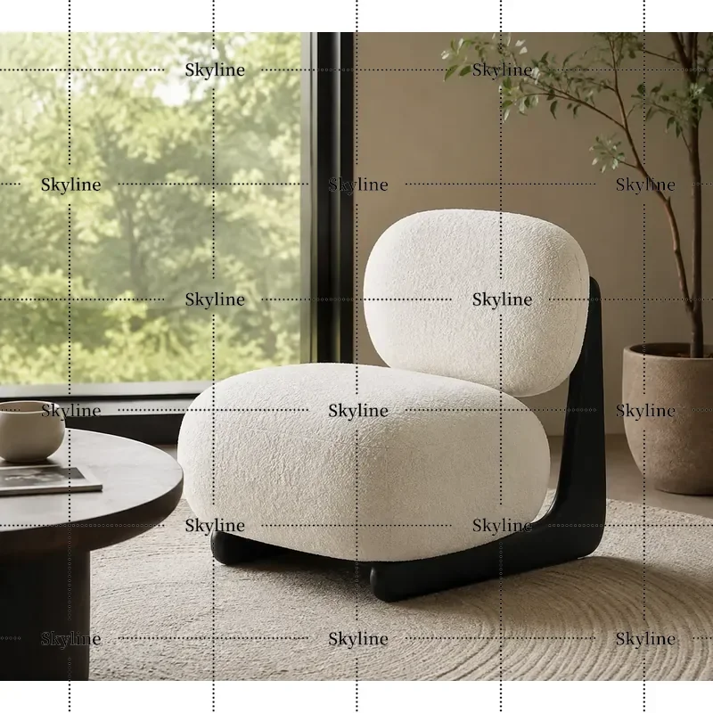 Nordic Solid Wood Sofa Chair Lamb Wool Sleigh Chair for Living Room Casual Simple Modern Small Apartment