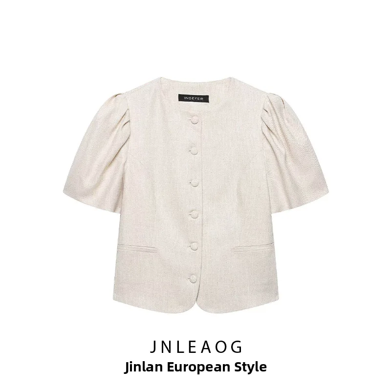 

JNLEAOG Fashionable Short Sleeve Slim Fit Suit Jacket for Women Summer New Arrival Polyester Material Single Button Closure