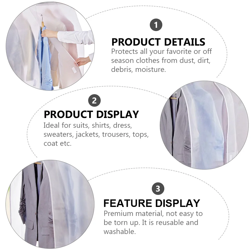 

Dustproof Clothes Cover For Suits Shirts Jackets Trousers Coats Storage Bag Reusable Washable Wardrobe Hanging Garment Protector