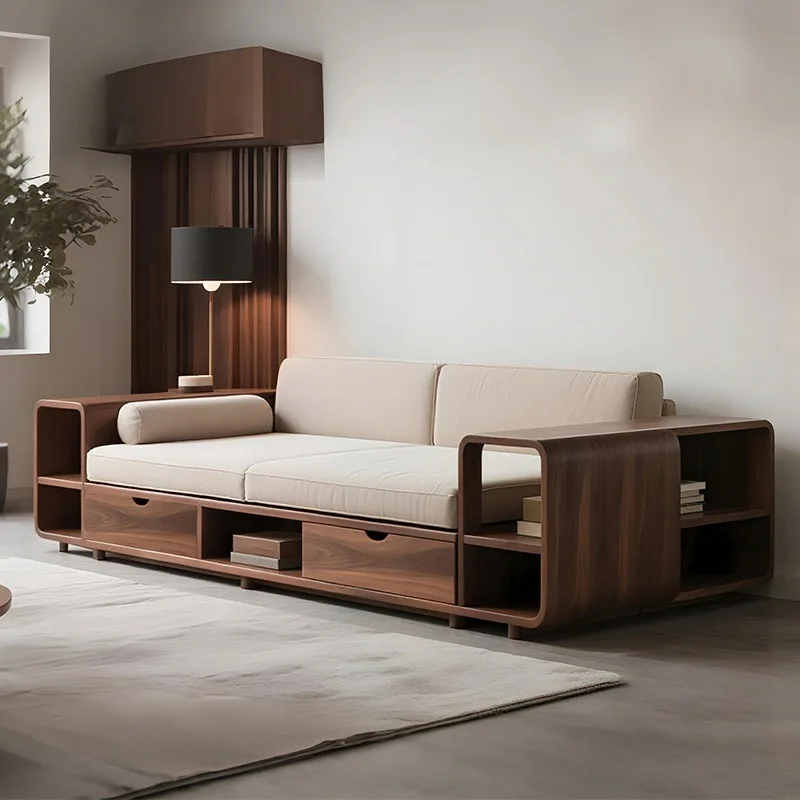 North American walnut villa straight row leather sofa three people