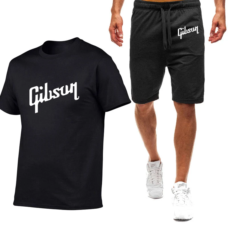 Guitar Gibson Men's Short Sleeve Streetwear Absorb Sweat Premium Quick-Dry Exercise Fitness Short Sleeve T-shirt Pants Suits