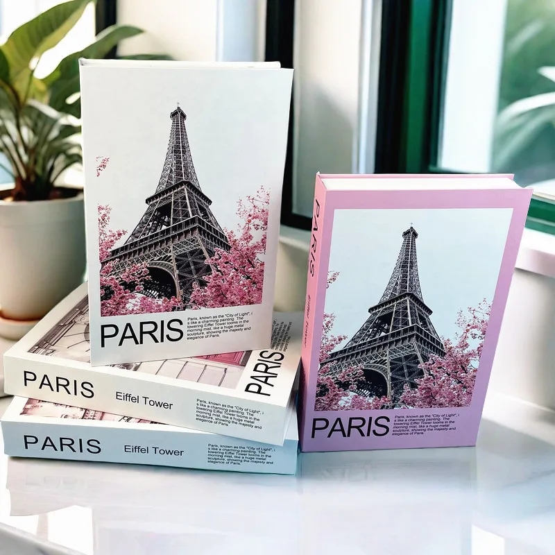 Pink Luxury Fake Book Storage Box Urban Architecture Coffee Table Books Paris Tower Milan Rome Boho Decorative Books Home Decor