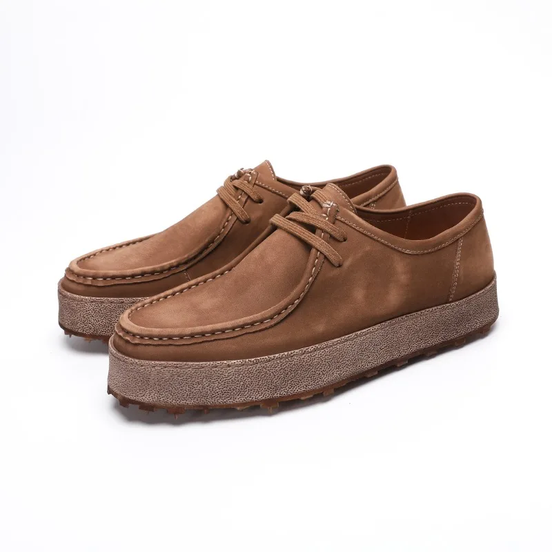 New Loafers Simple Style Foot Cover Men's One-pedal Casual Retro Beanie Shoes Washed Cowhide Light Men's Lace-up