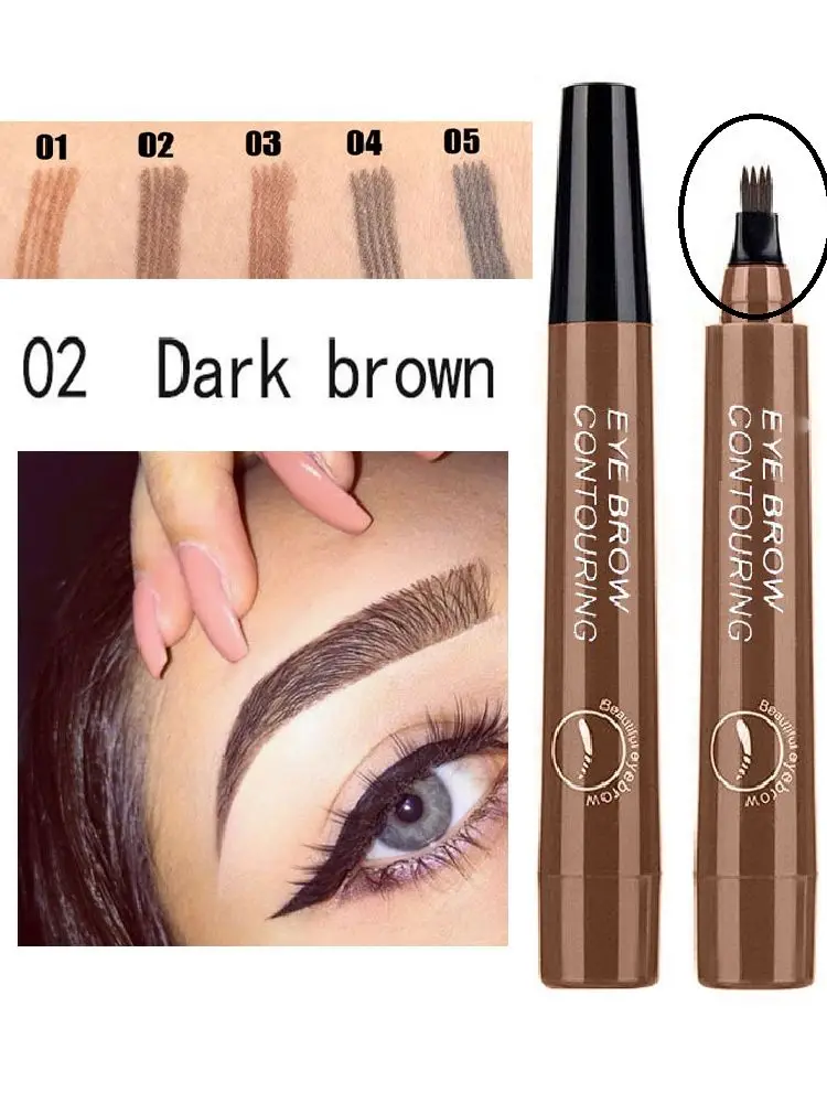 4 Points Eyebrow Pen Tattoo 5 Color Liquid Microblading Blade Fork Tip Brow Pencil Waterproof Gel Long Lasting Makeup Goth Henna