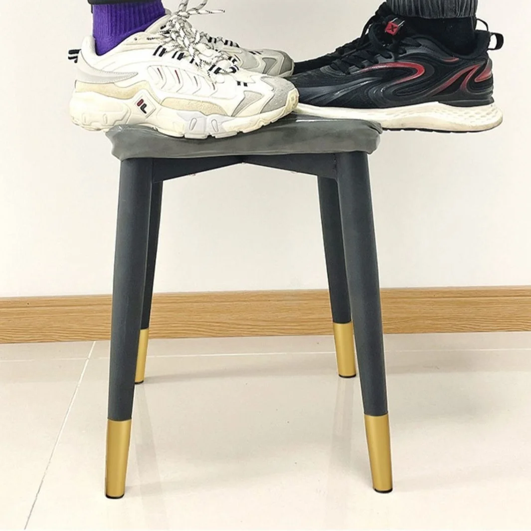 Modern Cushioned Stool for Dining Room, Living Room, Bedroom, and Office | with Golden Foot Cover, Criss-cross Construction Leg image 5