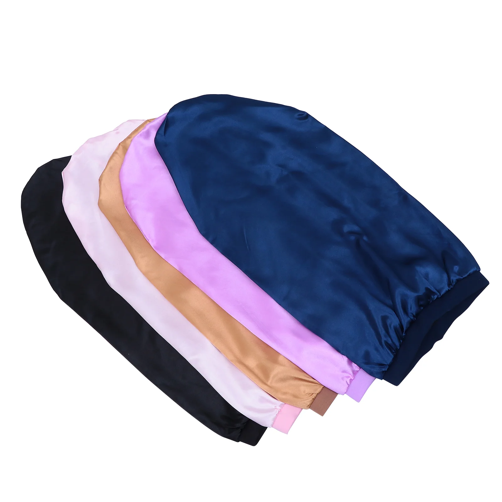 5 Pcs Sleep Headscarf Wide Brim Beanie Satin Bonnet Long Braids Cap Hair Care Navy