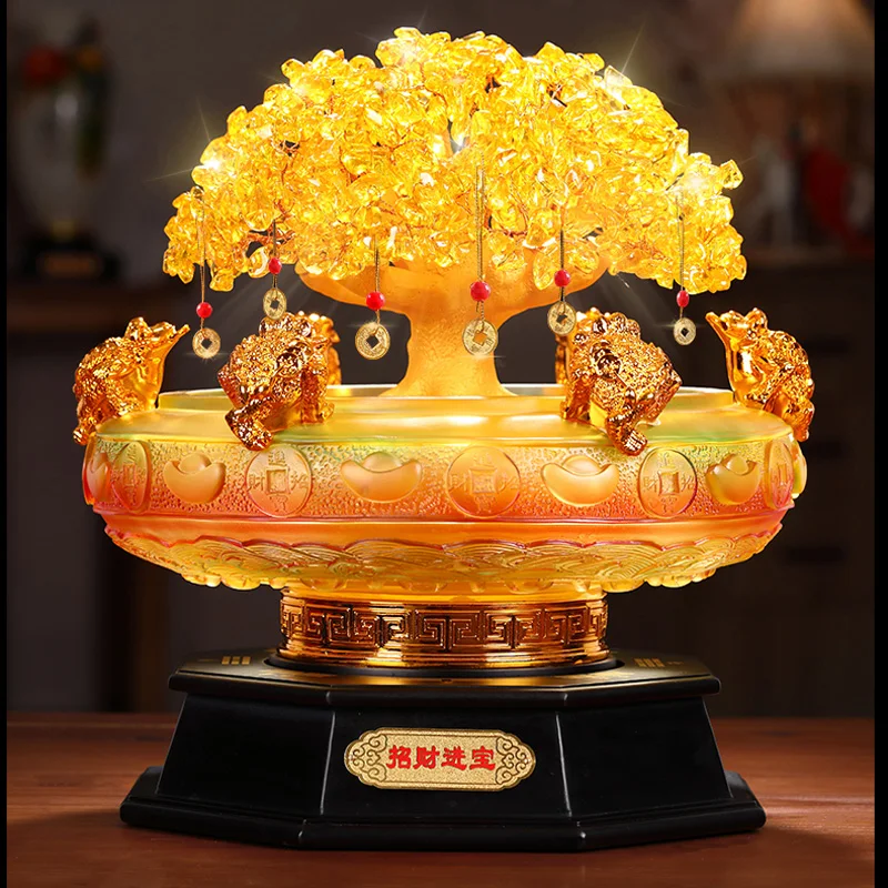 home shop company Bring wealth Money Drawing GOOD LUCK crystal FA CAI SHU Pachira Tree JIN CHAN talisman statue