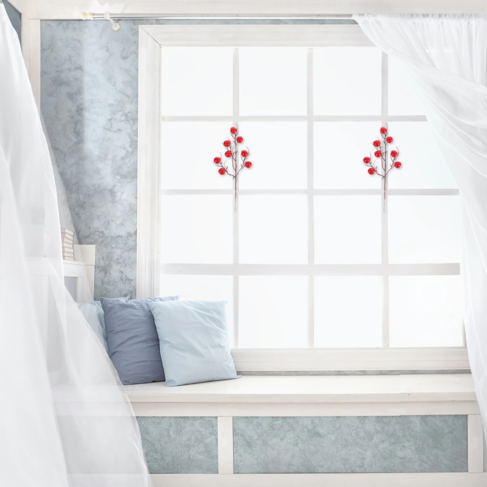 

4pcs Artificial Cherry Branches Fake Berry Branch Diy Wedding Photography Prop Red Cherry Branches For Holiday Christmas Home