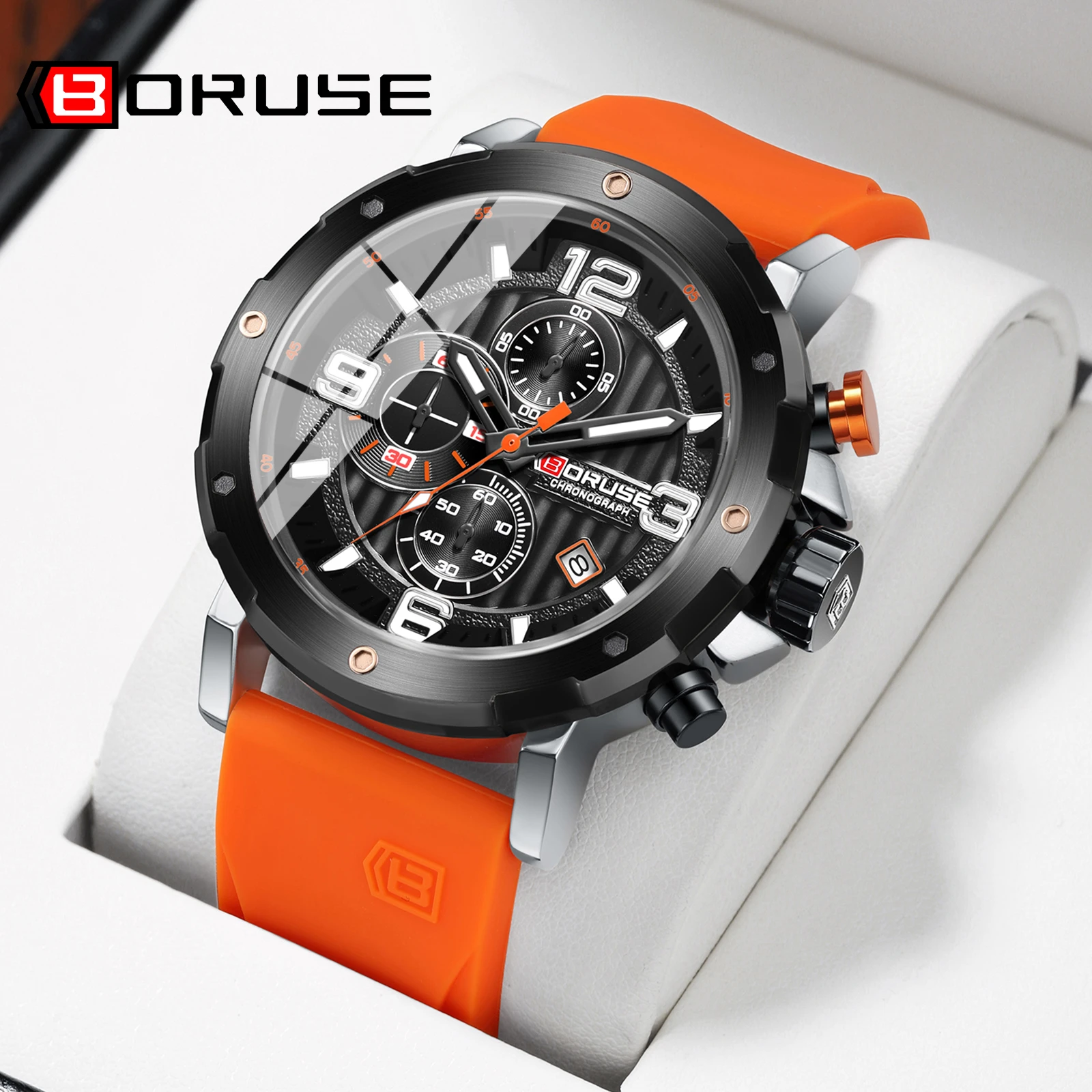 BORUSE Fashion Men Chronograph Watches Waterproof Casual Sport Quartz Watch Man Luxury Wristwatches Montre Homme