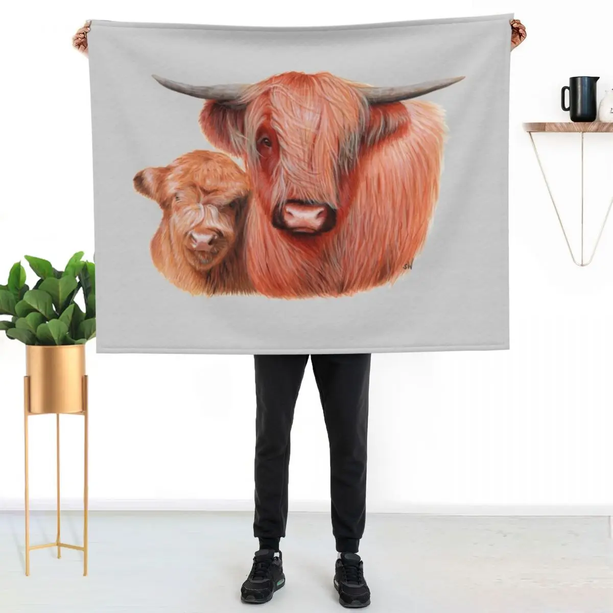 

Highlander Cow with Calf-g Throw Blanket Soft Plush Blanket as Housewarming Gift