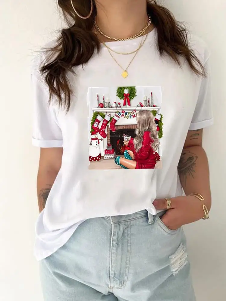 

Graphic T Shirt Print Women Holiday T-shirt Top Fashion Lovely Season Trend Sweet Clothing New Year Christmas Short Sleeve Tee