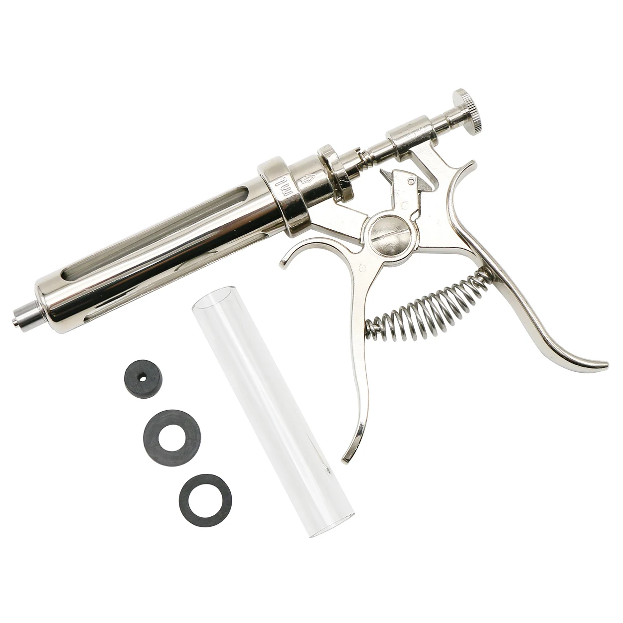 1 Pcs Veterinary medicine feeder Animal Continuos Syringe Revolver Stainless Steel Automatic Vaccination Gun for Cow Pig Shee