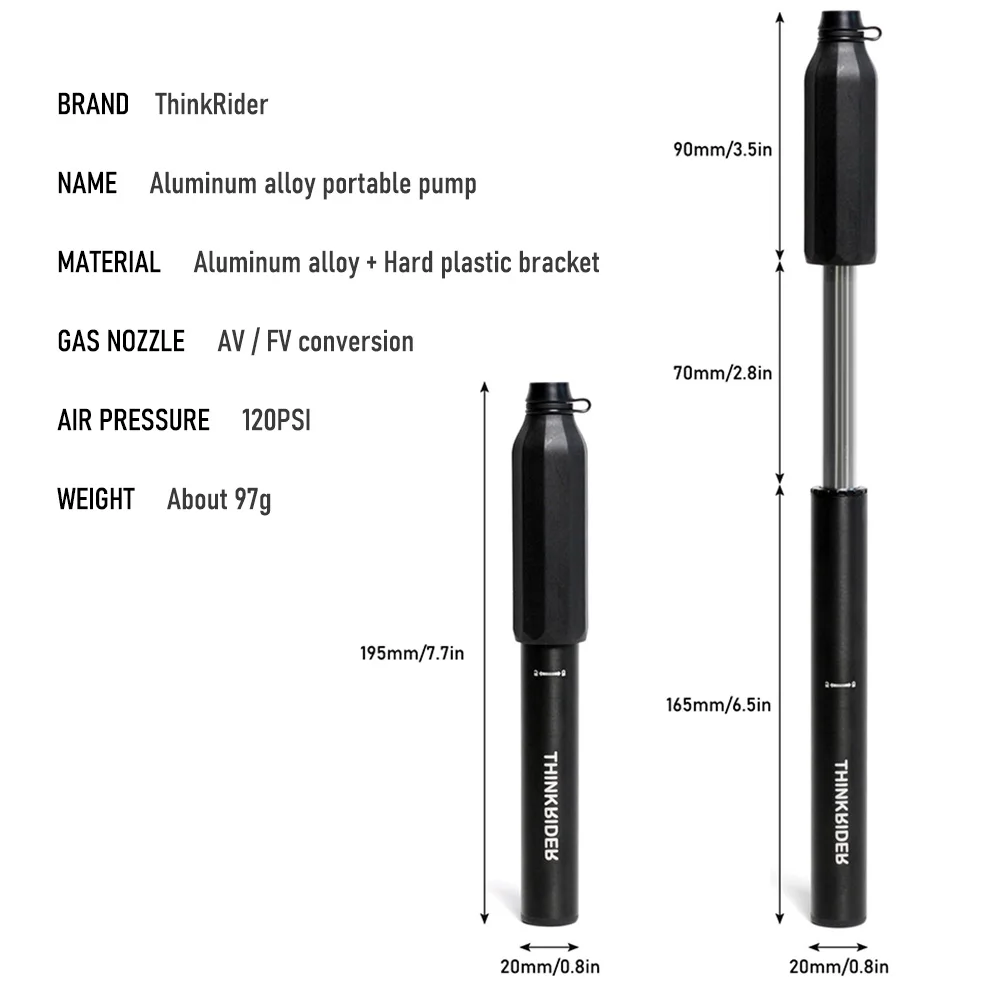 ThinkRider Bike Pump Portable Mini Cycling Hand Air Pump High Pressure Ball MTB Road Bicycle Tire Inflator Schrader Presta Valve