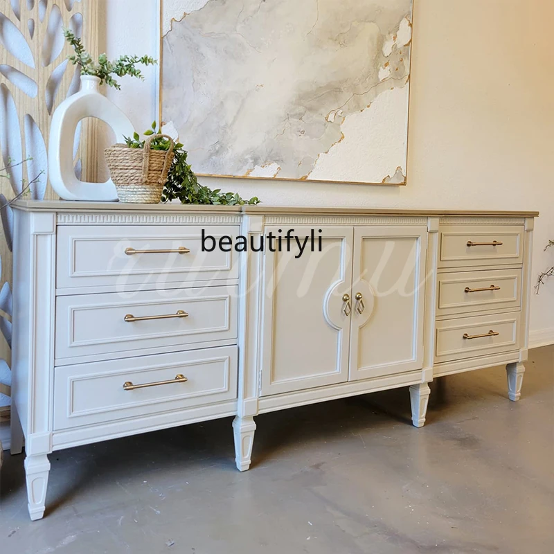

French Minimalist Solid Wood TV Cabinet Living Room Color-Block Storage Cabinet Cream Style Sideboard Storage Cabinet