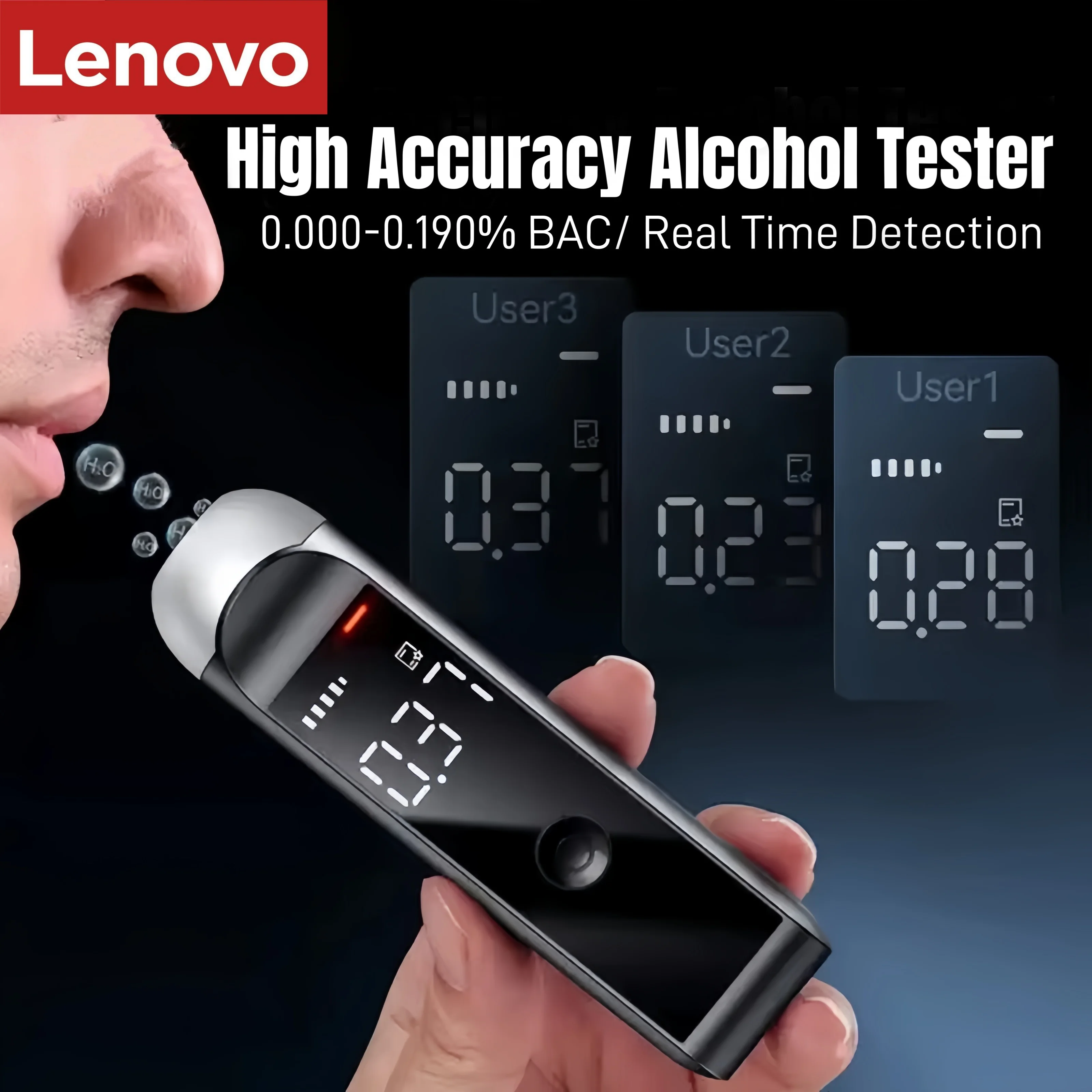 Lenovo Professional High Accuracy Alcohol Breathalyzer Tester Portable Digital Display Car Driver Safety Real Time Fast Response