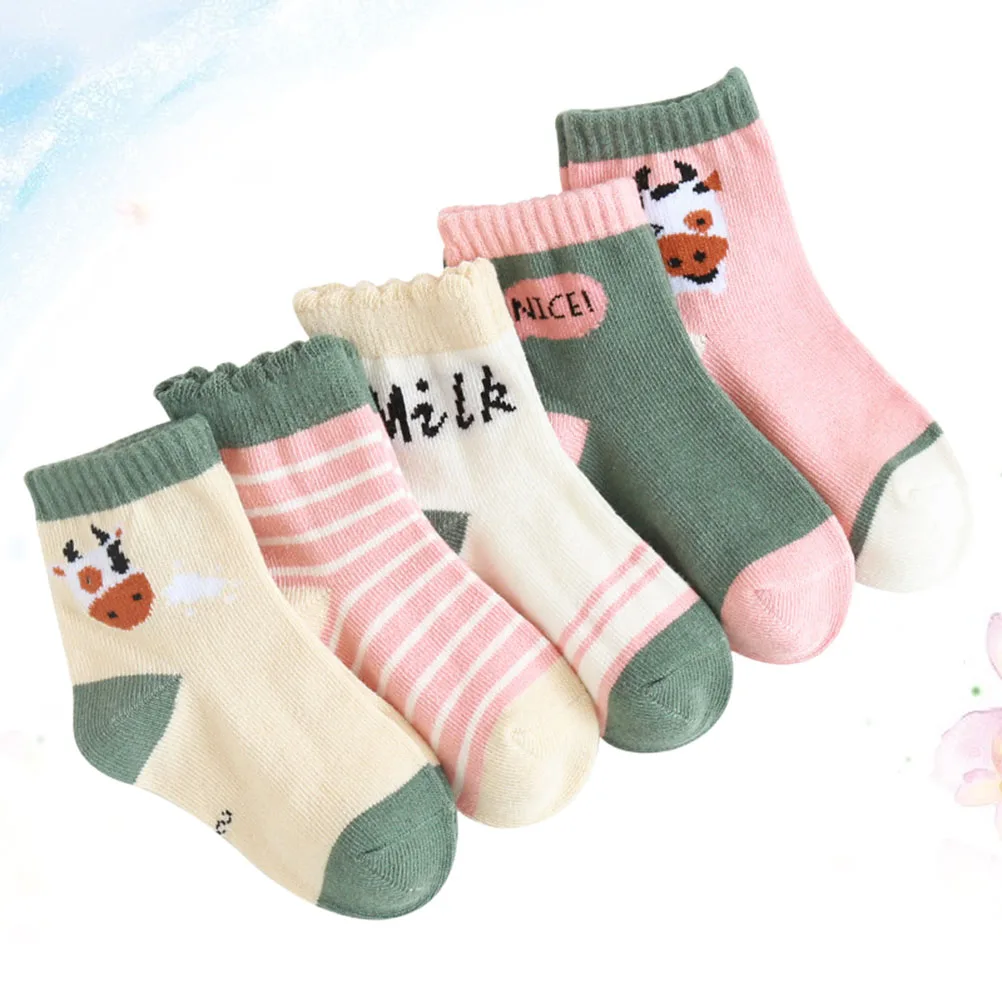 

5Pairs Kids Cotton Socks High Quality Knee High Stockings Autumn Winter Non Slip Breathable Sweat Absorption Baby Socks Size S