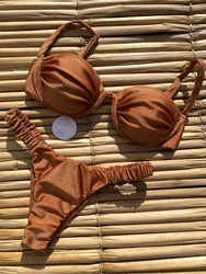 Push Up Bikini 2024 donne Sexy costume da bagno costumi da bagno femminili Bikini Sexy Set brasiliano Biquini costume da bagno solido lucido Beachwear