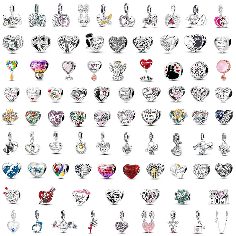 

Charms Plata De Ley 925 Love Birthday Pink Eternal Charms Heart-shaped Pendant Fit Original Bracelet For Women DIY Jewelry Bead