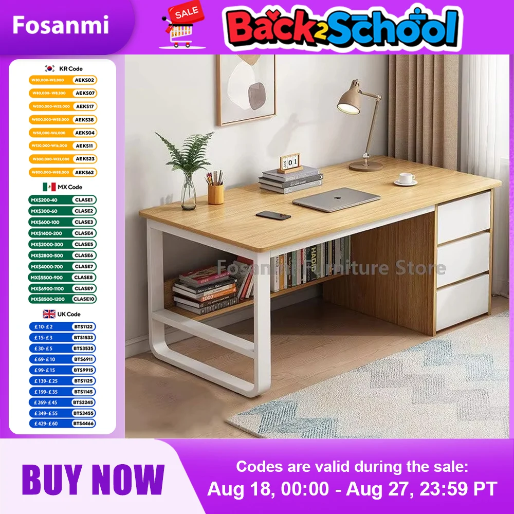 Scrivania per computer a 3 cassetti con ripiano portaoggetti Scrivania moderna per ufficio Tavolo minimalista per PC da scrittura per giochi domestici per studio in camera da letto