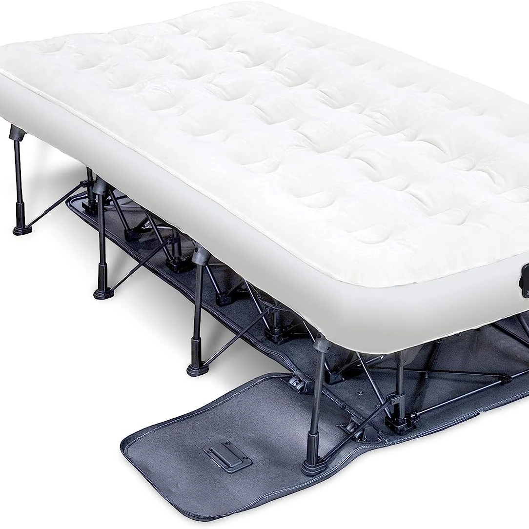 self inflating inflatable bed with frame and rolling box, suitable for travel, vacation, camping, and entertainment