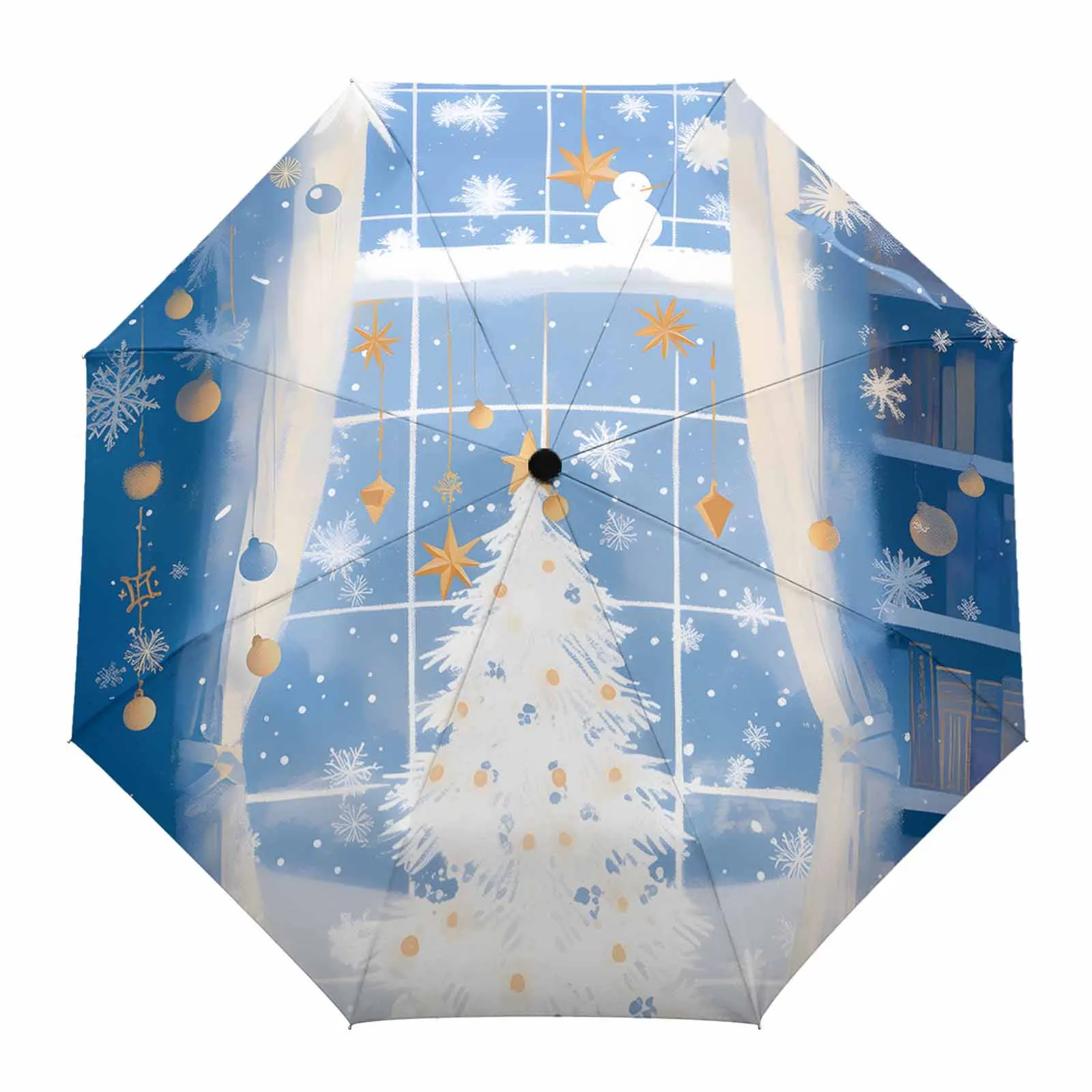 Cartoon Christmas Tree Plants Book Outdoor Printed Rain Umbrella for Women Fully-automatic Foldable Sun Umbrella Beach Umbrella