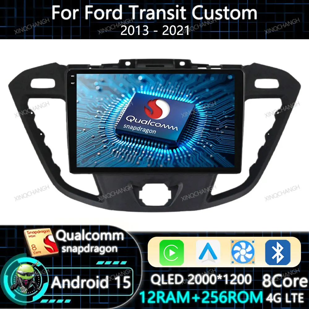 Android 15 rádio do carro carplay auto para ford transit personalizado 2013 - 2021 bt 4g wifi unidade principal reprodutor de vídeo multimídia gps qualcomm