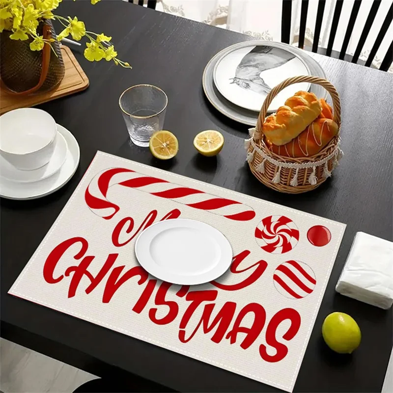 Christmas Placemats Candy Christmas Cane Pattern Table Mats for Home Holiday Decorations